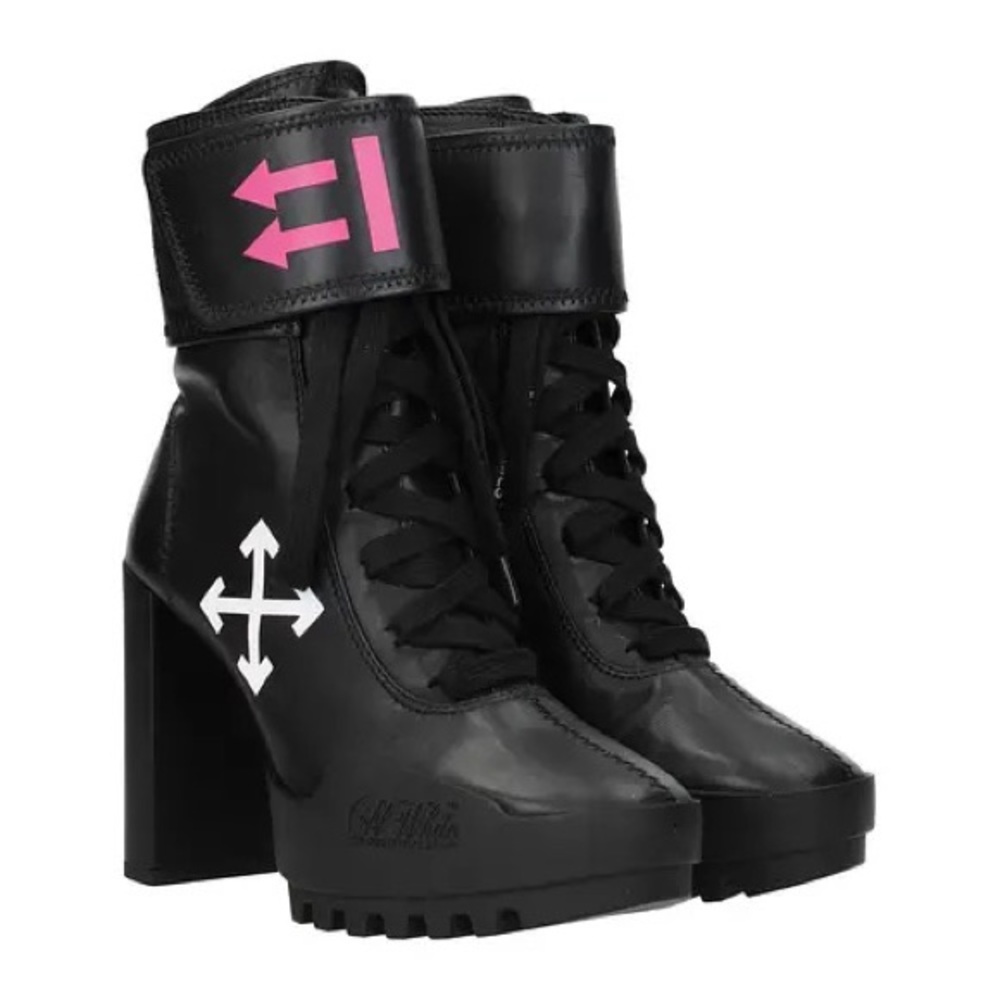 Off-White Women's Arrow Heeled Moto Wrap Boots 37